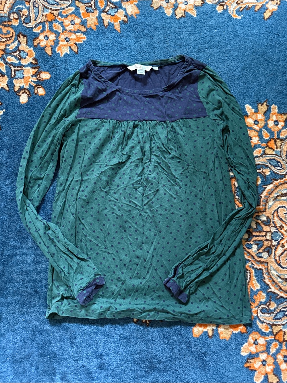 Boden Women's Green Polka Dot Long Sleeve Top Sz US2